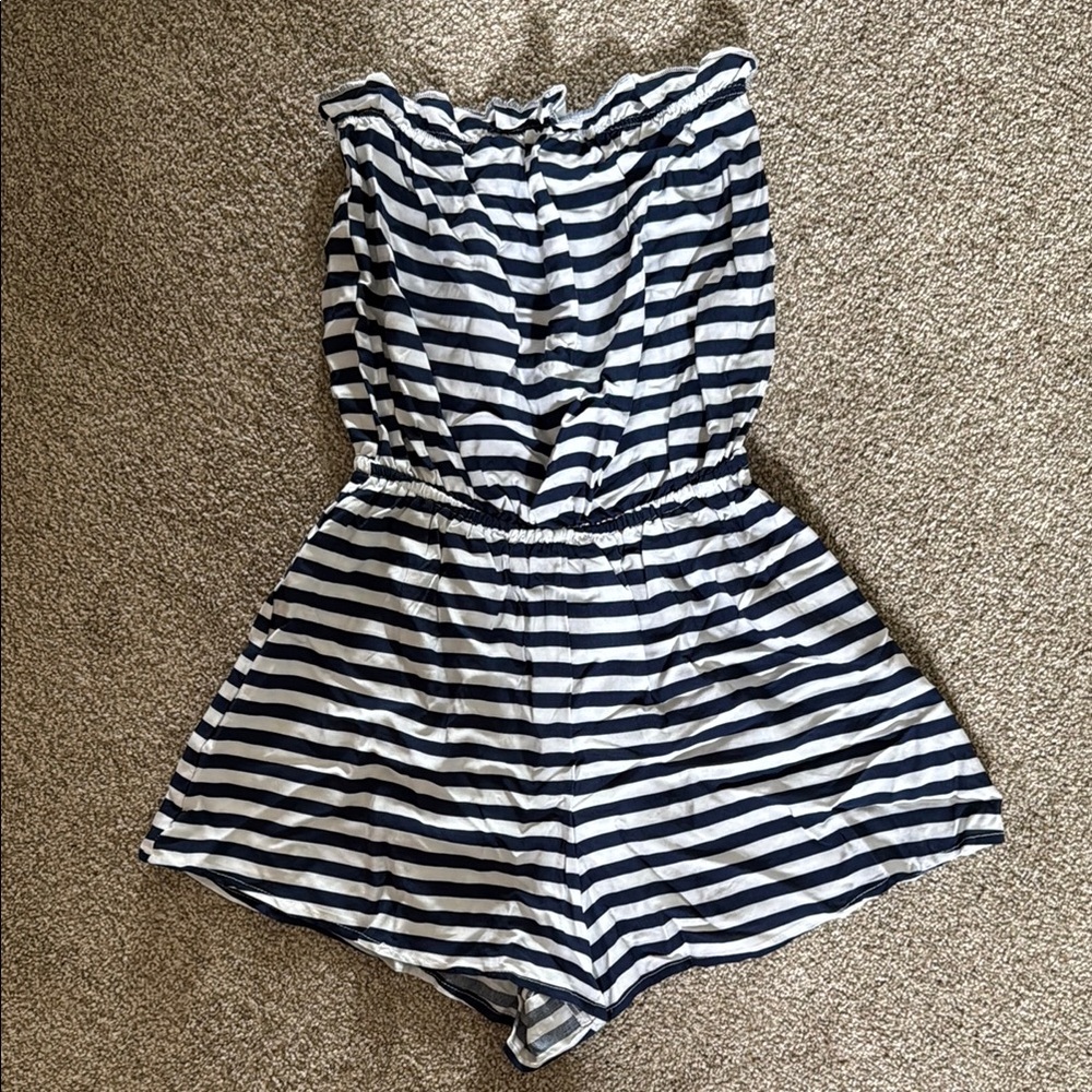 H&M Blue and White Jumpsuit Nautical-Inspired Romper